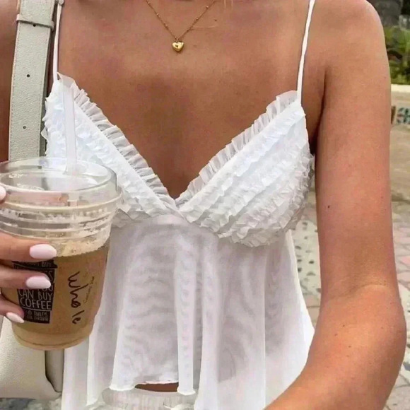 Tops - White Women's Solid Color Asymmetric Hem Summer Camisole